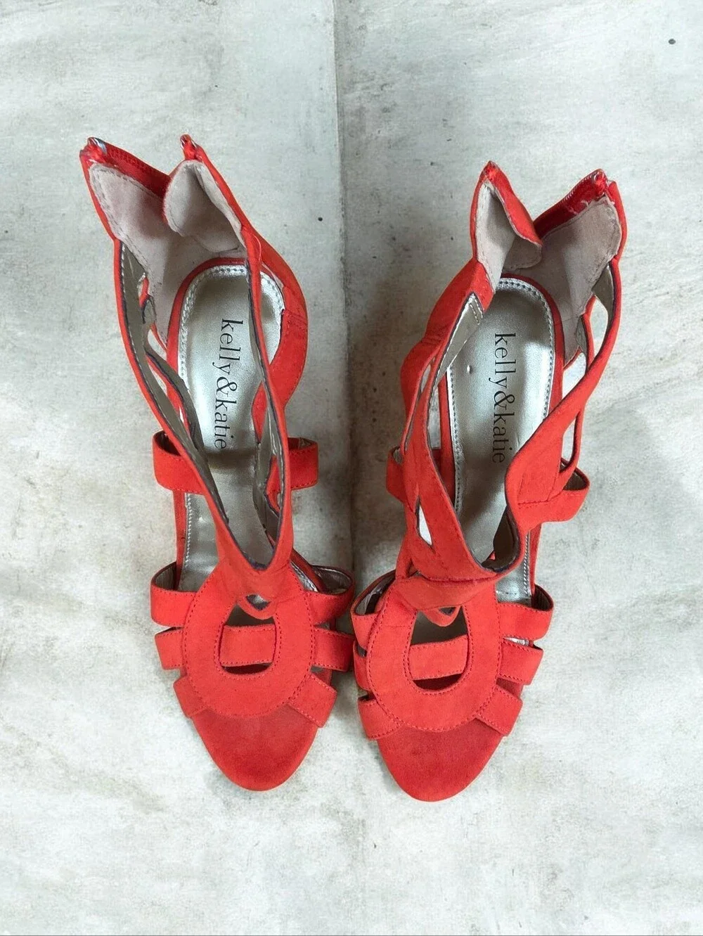 Kelly & Katie Vibrant Red Suede Cutout Heels